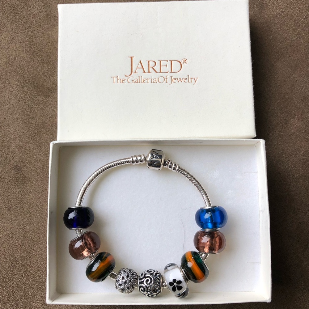 NWOT Authentic Pandora Snake Bracelet 925 Jewelry with 9 Charms